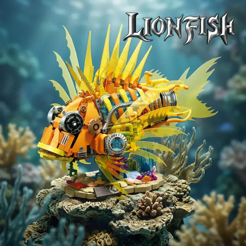 1103PCS Mechanical Lionfish Building Blocks Marine Animal Model MOC Fish Bricks Toy Home Desktop Decor Gift for Adult Collectors