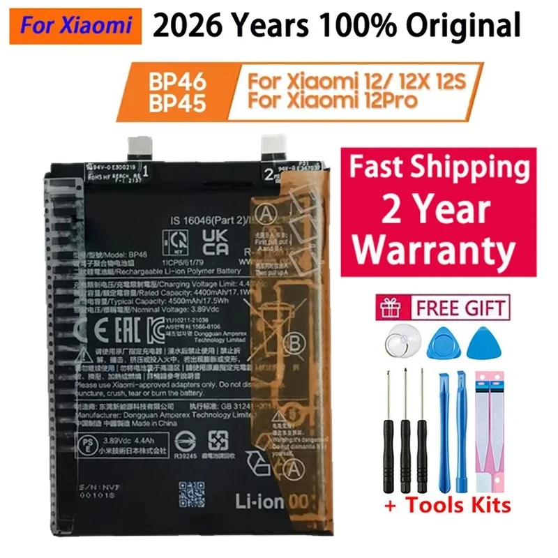 

2026 Years Original Phone BP45 BP46 Replacement Battery For Xiaomi Mi 12 Pro / Mi 12 / Mi 12X Batteries Bateria Fast Shipping