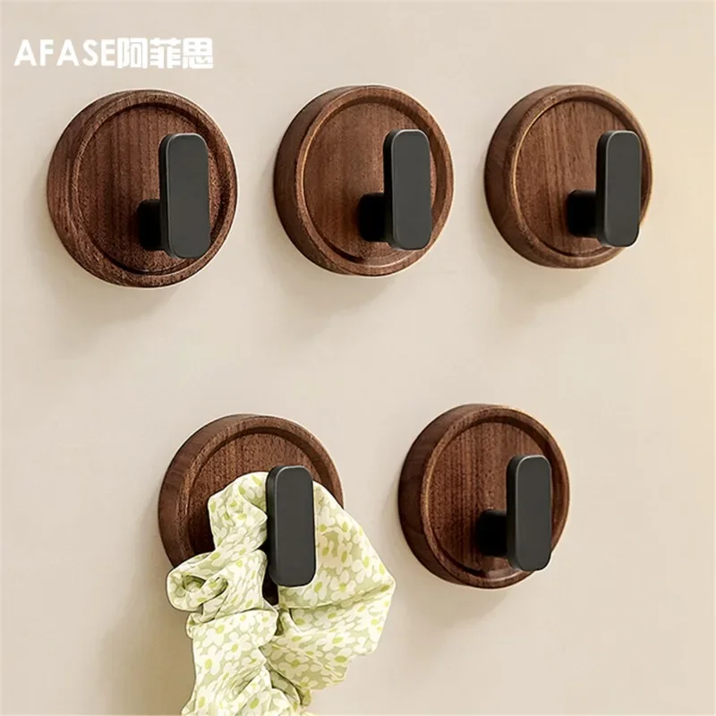 Walnut Bathroom Solid Wood Hook Toilet Fitting Room Non-perforated Wall Hanging Clothes Hook Living Room Wall Hanging Decoration