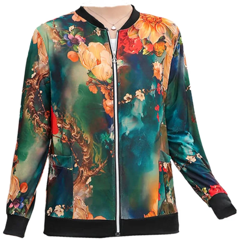 Jaqueta estampada bomber de manga comprida feminina, casacos básicos, finos, finos, curtos, jaquetas femininas, plus size, moda verão, nova