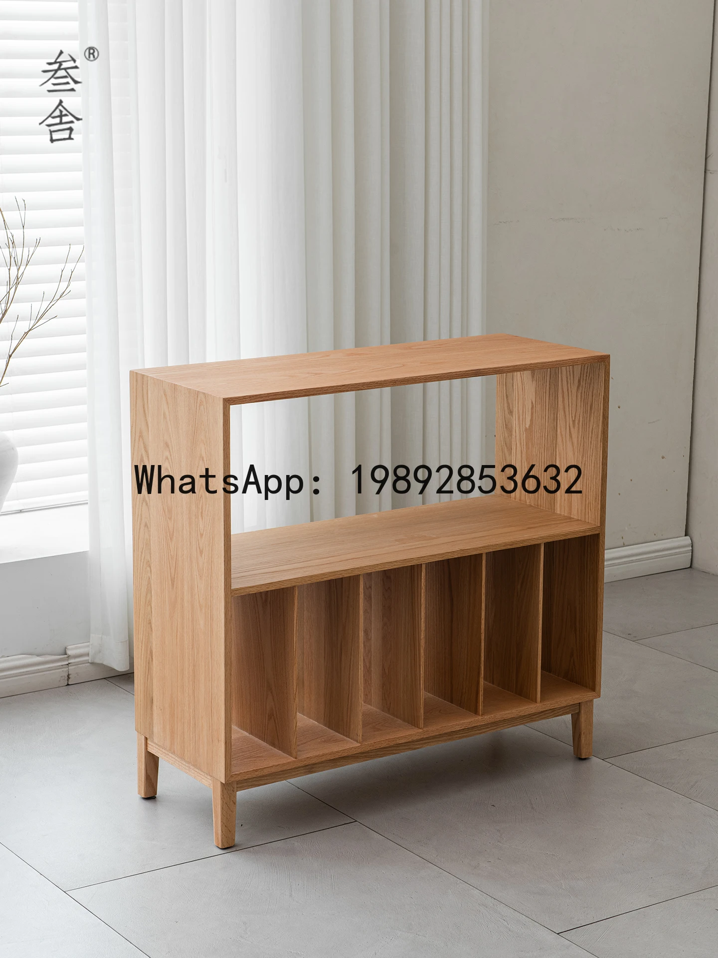 Tea Room Low Bookcase Solid Wood Modern Minimalist Grid Storage Cabinet Tea Set Organizer