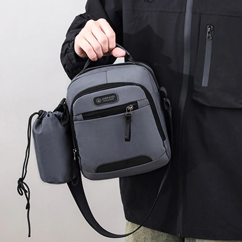 Men Shoulder Bag Waterproof Crossbody Bags with Bottle Pocket Multifunctional Outdoor Travel Pack Large Capacity Oxford Handbag