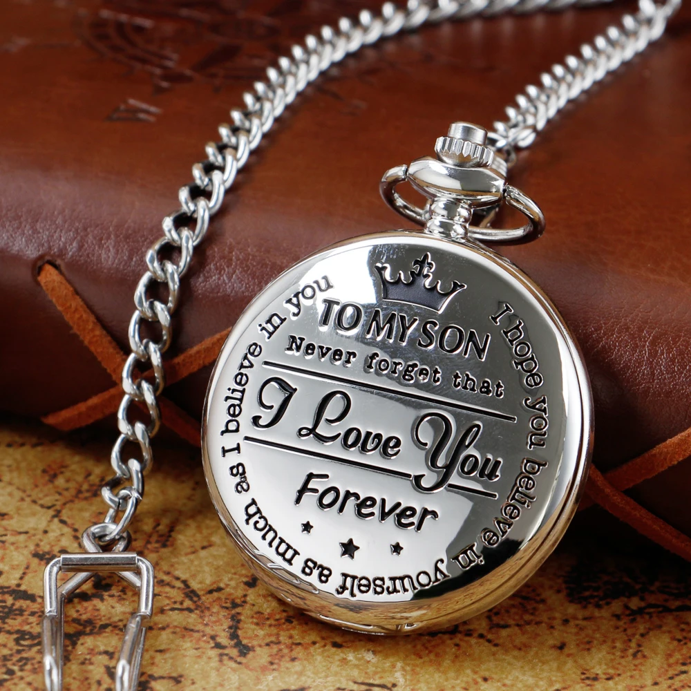 Best Gift Quartz Pocket Watch Chain To My Son Silver Necklace Fob Watches Men Children's Day Kids Boy Gift Present