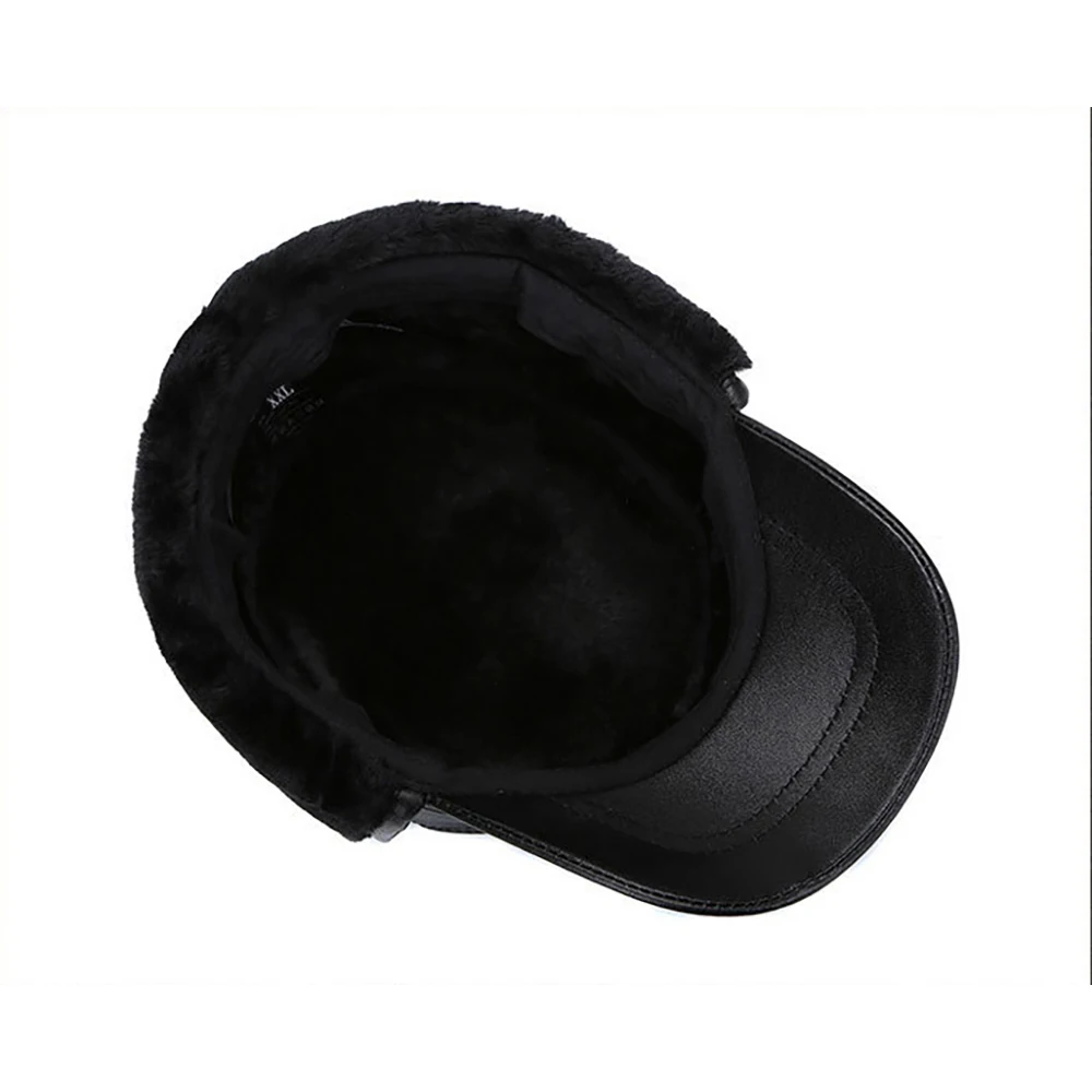 2024 New Style Men Ear Flap Genuine Leather Hat Winter Vintage Baseball Caps Thicken Warmer Flat Hats Fashion Real sheepskin Cap