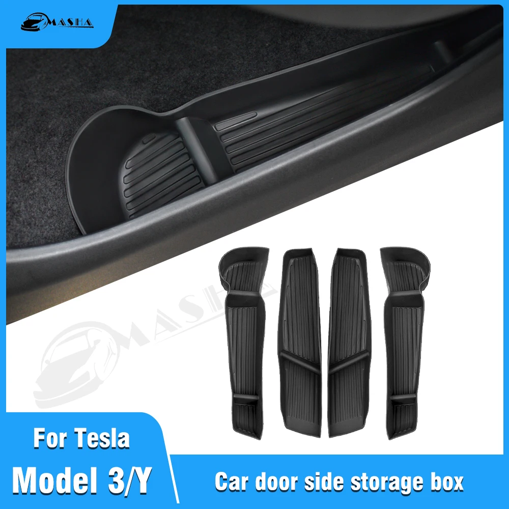 

4 шт. боковой ящик для хранения дверей для Tesla Model Y 2020 2021 2022 2023, органайзер для лотка для дверей автомобиля, передняя/задняя дверь