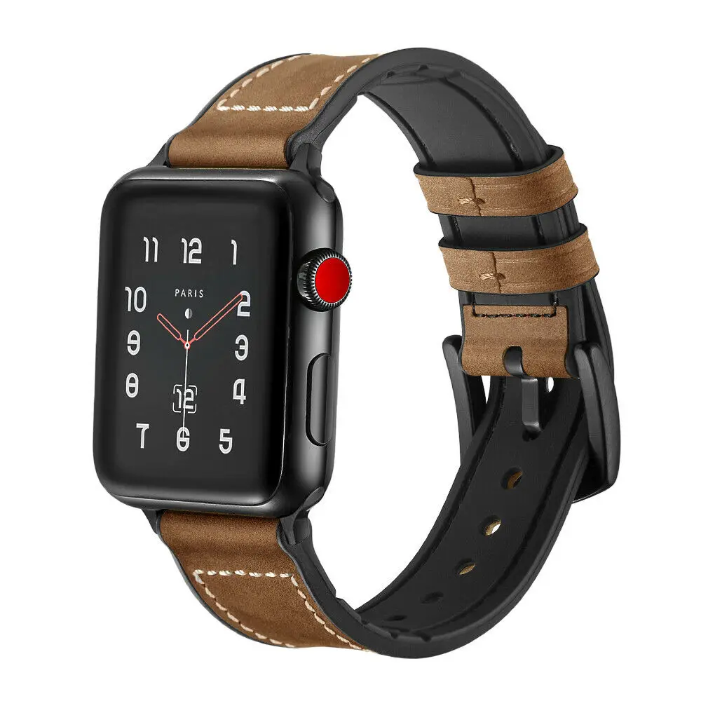 Silicone+Leather strap for Apple watch band 44mm 40mm iWatch 3 strap 42 mm 38mm watchband bracelet for Apple watch series 6 5 4