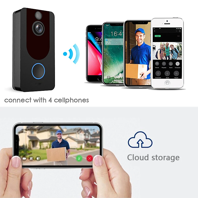 New V7 HD 1080P Smart WiFi Video Doorbell Camera Visual Intercom Night Vision IP Door Bell Wireless Security Cameras