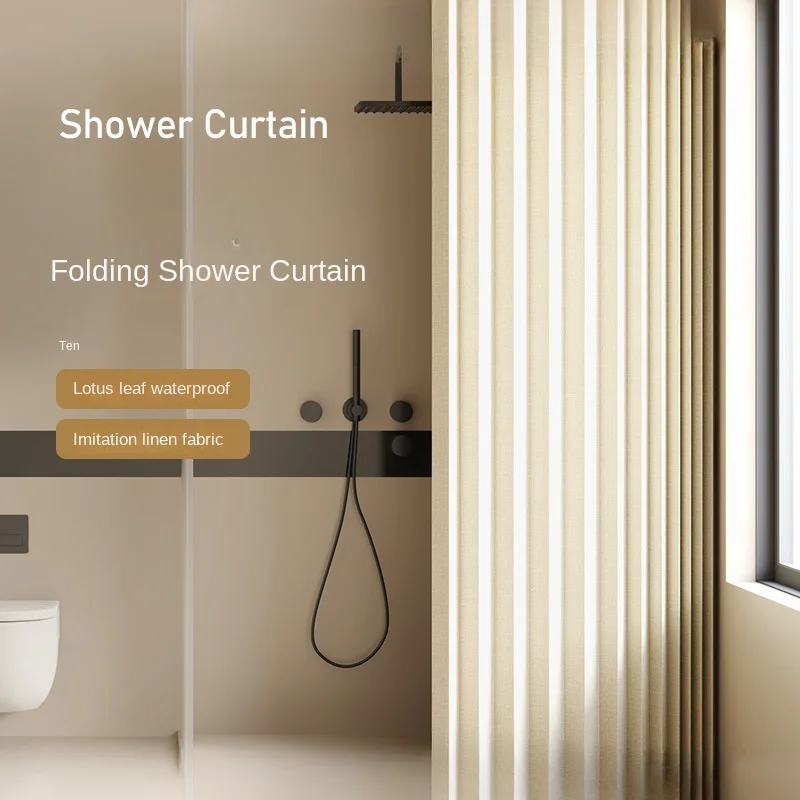 Folding Invisible Shower Curtain Without Punching (Shower curtain+hook comes with a pair of magnetic buckles as a gift)