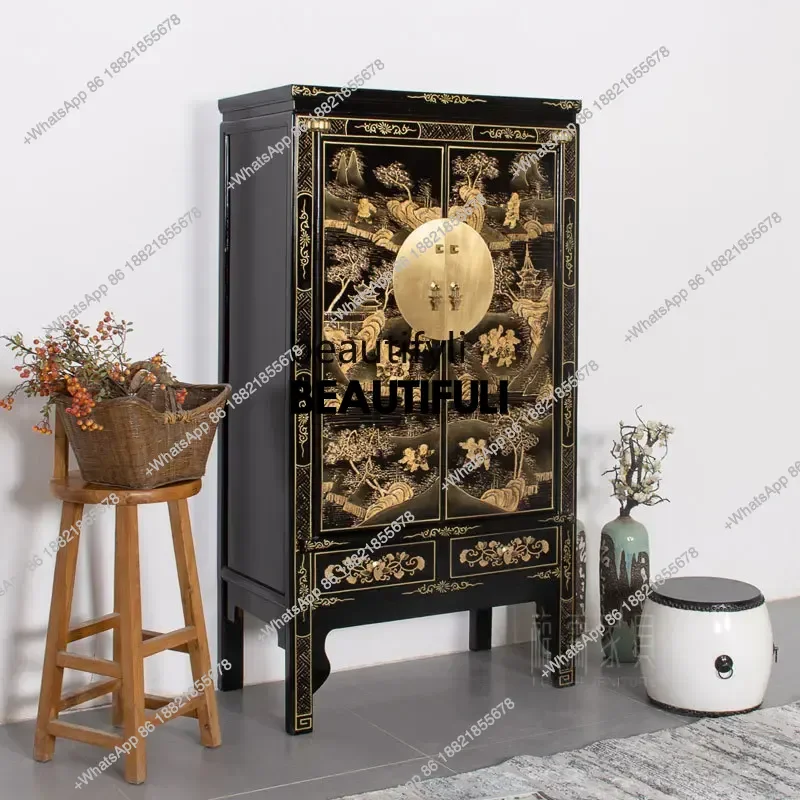 ss8350 Chinese solid wood antique, wardrobe with clothes pole color paint cabinet retro and old, classical wardrobe large wardro