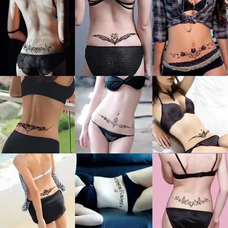 18 Sheets Hot Sale 2020 Black Butterfly Flower Tattoo Design Temporary Tribal Body Fake Tattoo Sticker Arm Leg Belly Waterproof