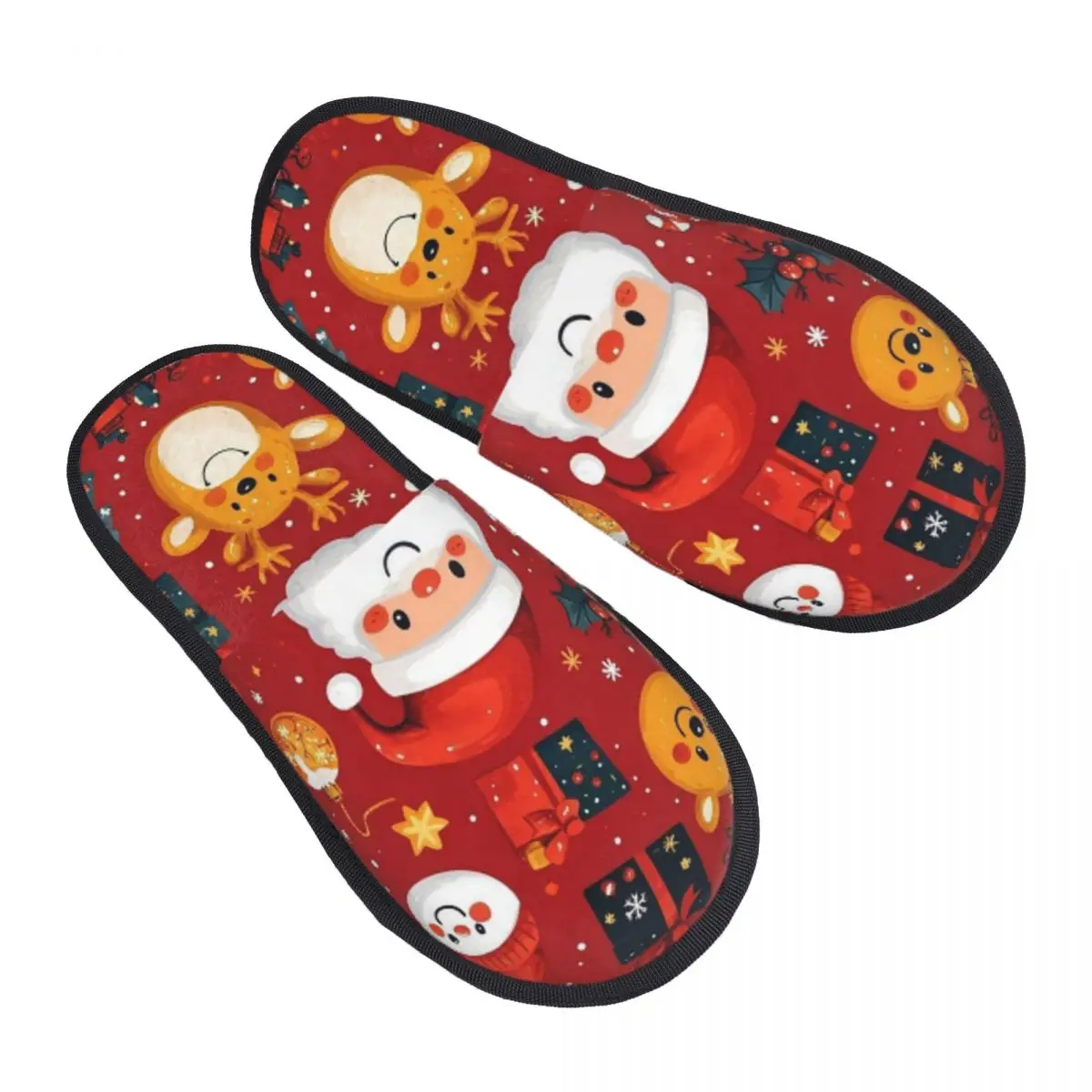 Winter Home Cotton Slippers Christmas Santa Claus Xmas Merch Household Fur Slippers Slides Bedroom Cozy Anti Slip Slides