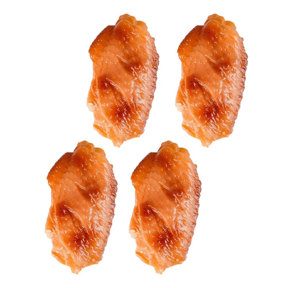 4 Pcs Simulated Chicken Wings Lifelike Adorable Fake Food Model Pvc Store Accessories Artificial