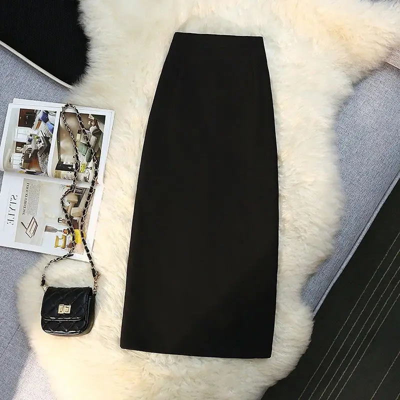 2023 New Simplicity High Waist Solid Color Skirt Office Lady Temperament All-match Split Bag Hip Skirts Autumn Women's Clothing