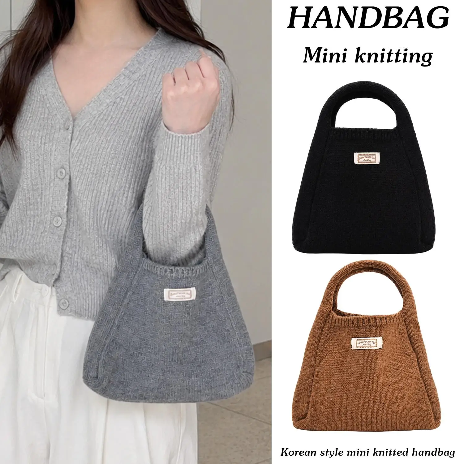 Koreanische Mode Gestrickte Handtasche für Damen Kleine Quadratische Tasche Handytasche Gestrickte Tragetasche Handgelenktasche Vielseitige Stilvolle Niedliche Handtasche – Detail 3