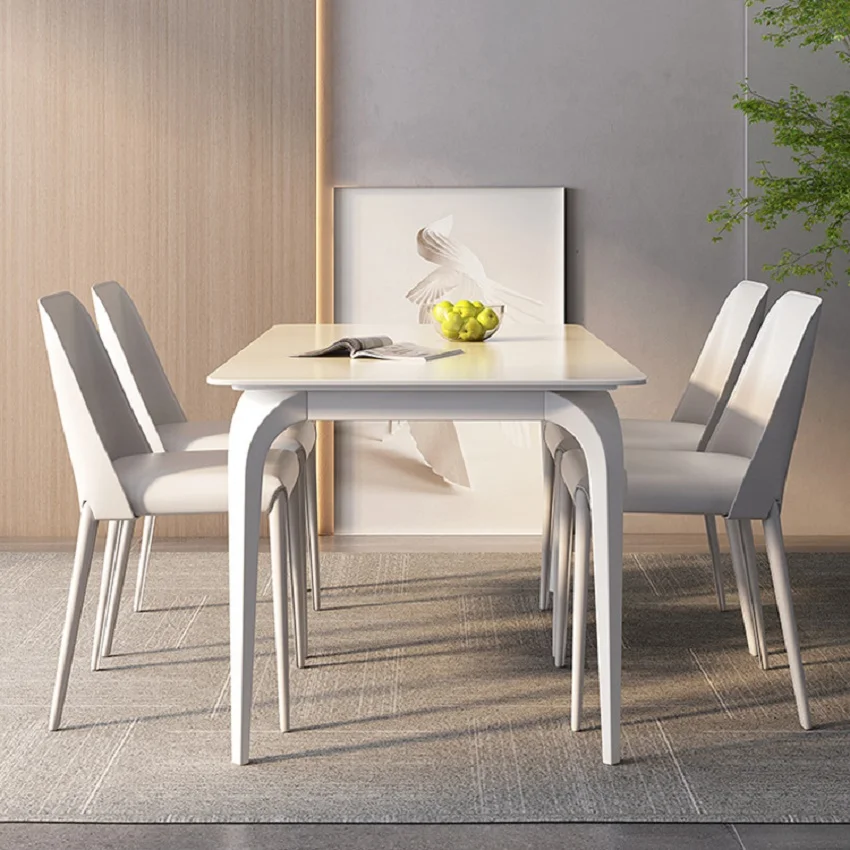 Rock plate dining table Modern simple Nordic household small family rectangular pure white Yiluo rock plate dining table