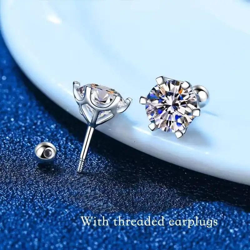 0.3-2CT Moissanite Earrings 925 Sterling Silver Round Cut Stud Earrings Piercing Earrings for Men and Women Fine Jewelry