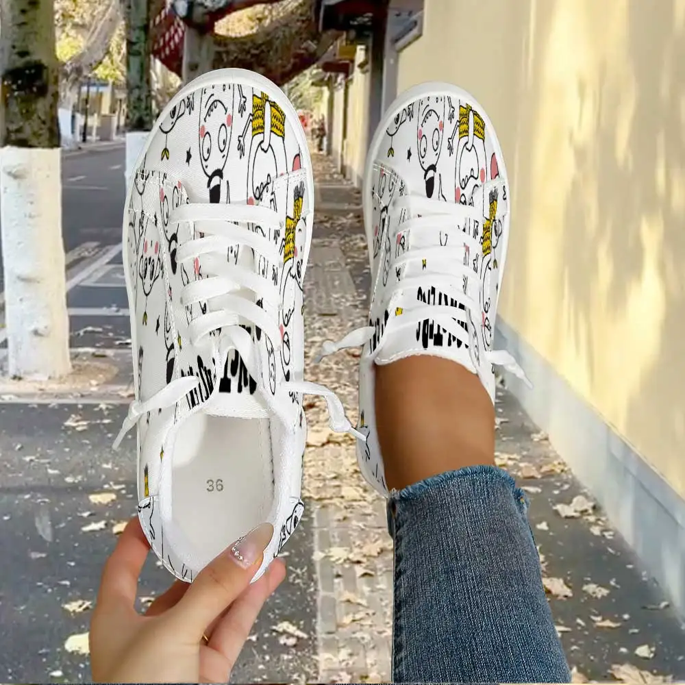 Trendy Black Line Alien Doodle White Daily Walking Sneakers