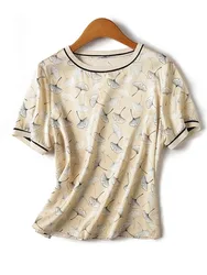 Women's Clothing Summer Short Sleeve Chiffon Blouse New Print Versatile Tee Shirt Chic Elegant Vintage Aesthetic O-neck Thin Top