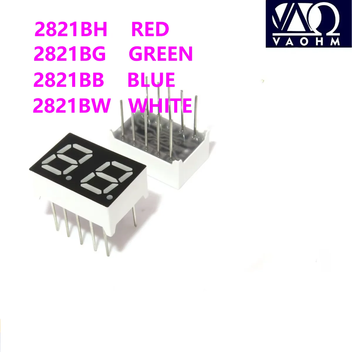 

30 шт. 2821BH 2821BB 2821BG 2821BW 0,28-дюймовый двухразрядный семисегментный светодиодный дисплей с общим анодом, красный, синий, зеленый, белый