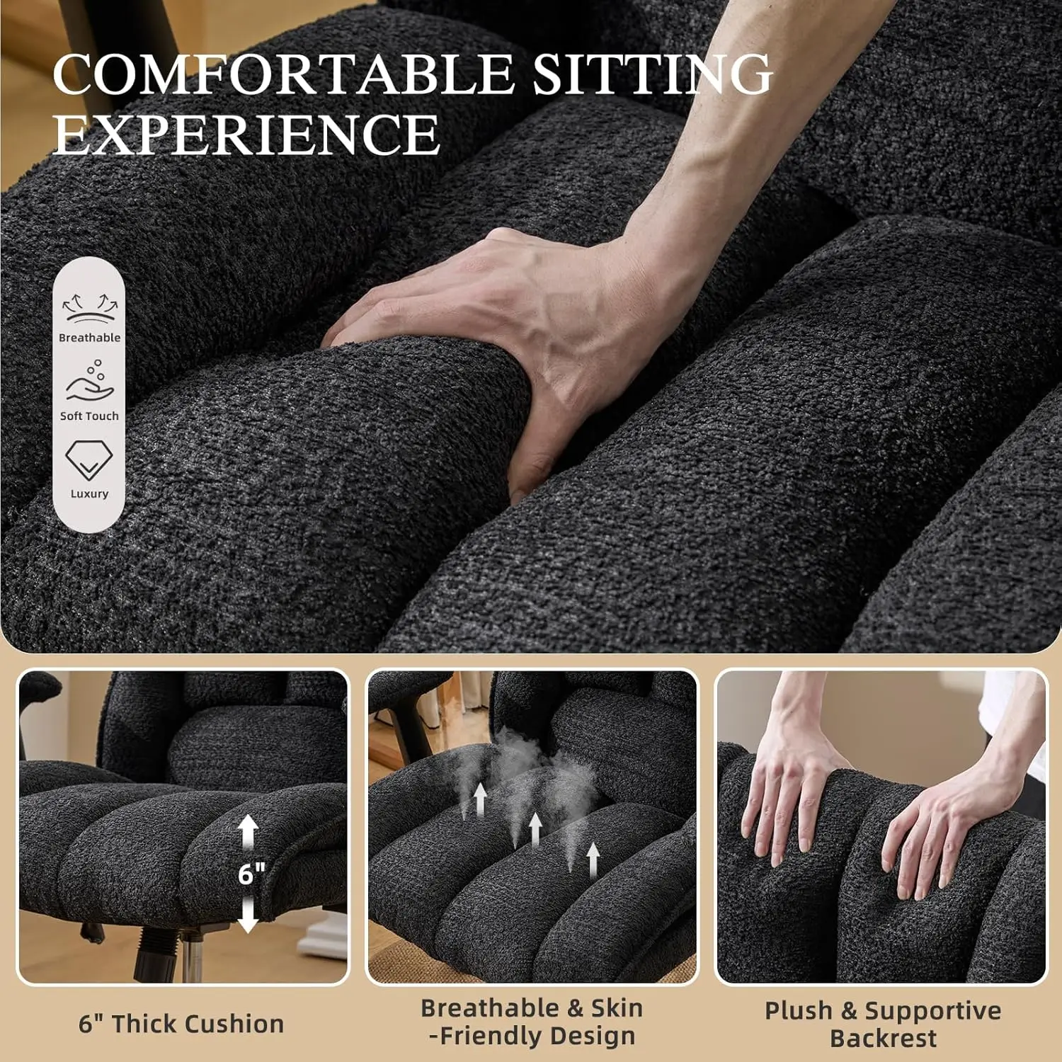 Criss Cross Bürostuhl mit hochklappbaren Armlehnen, schwarzer Schreibtischstuhl mit Lordosenstütze und Rollen für Heimbüro, Wohnung, Waschtisch