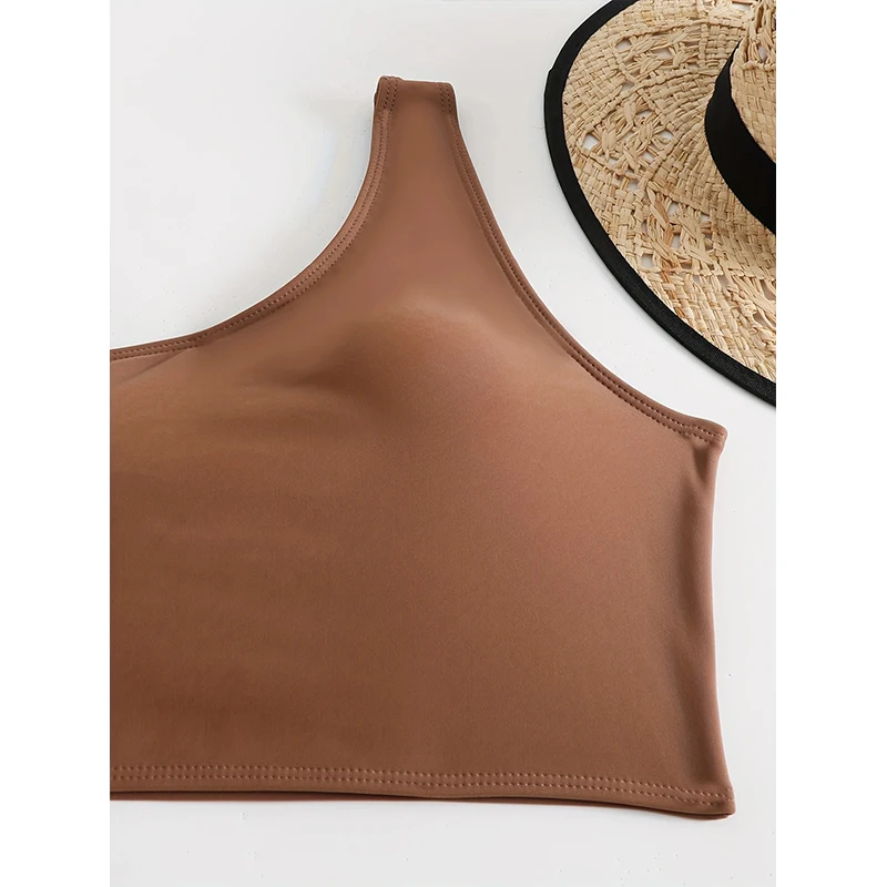FASKOB Solid Color One Shoulder Sports Style Bikini Swimsuit Women Two Piece Swimsuit 2025 Bikini Set Summer Beach Swimsuit