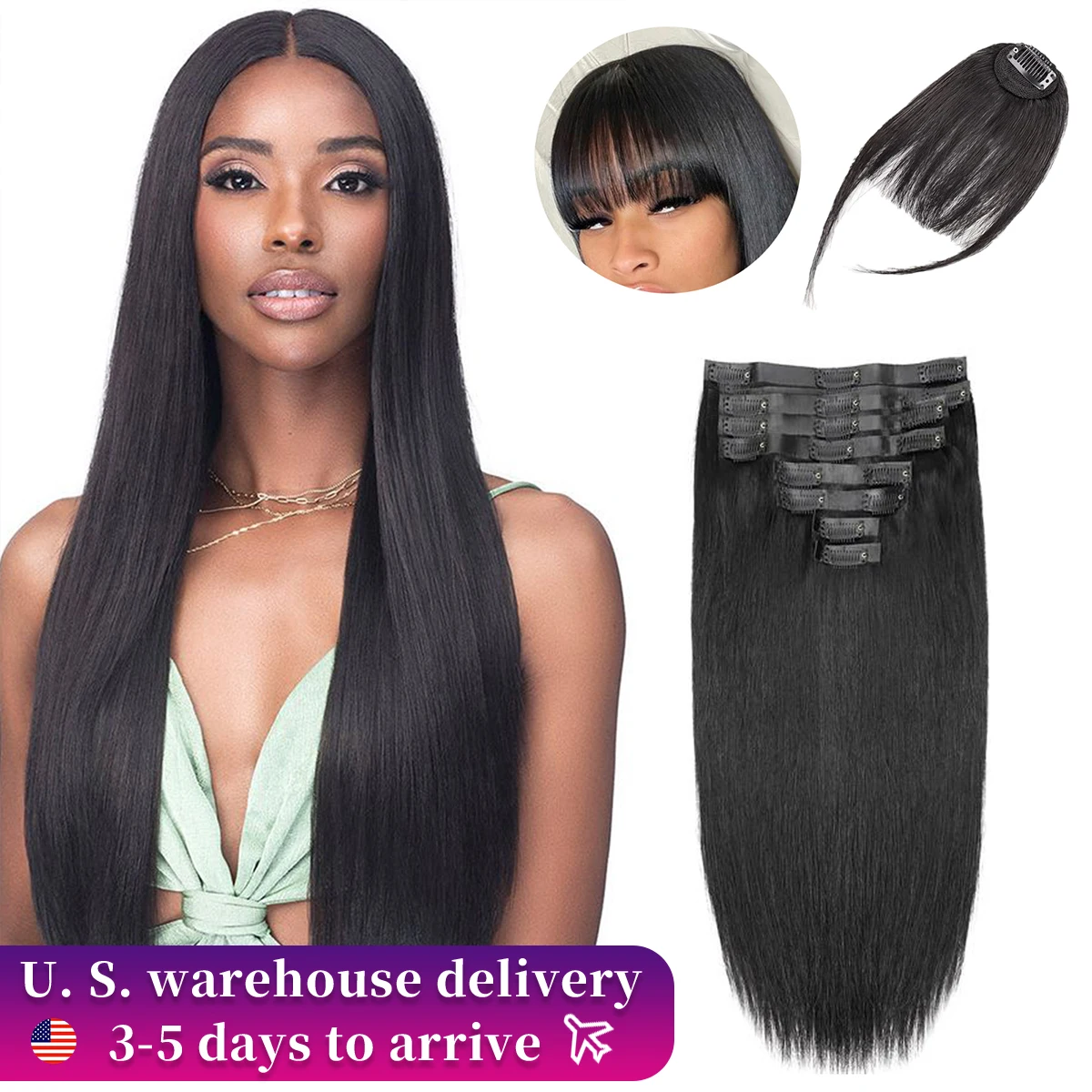 Straight Clip In Hair Extension Human Hair 120g/Set Straight Clip In Extension Full Head Brazilian Clip Hair Extension for Women