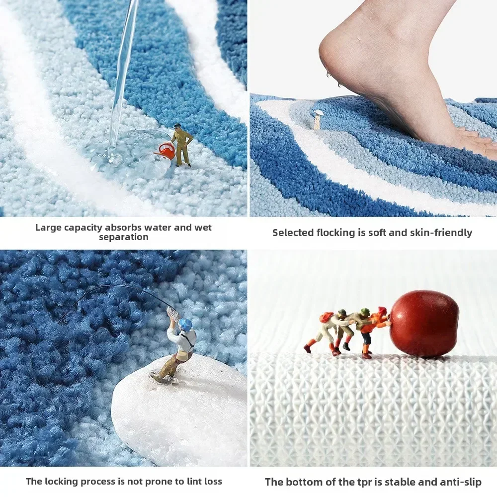 Nordic Fluffy Bath Mat - Super Soft & Thickened, High Absorbency Quick Dry, Flocked Microfiber, Bathroom Rug for Home Decor