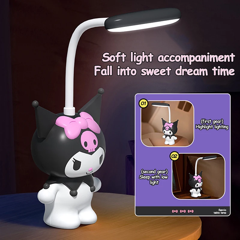 

Настольная лампа Kawaii Kuromi с защитой глаз, аниме Sanrio, милый прикроватный светильник в виде сердечка для девушек, ночник, мультяшный светильник