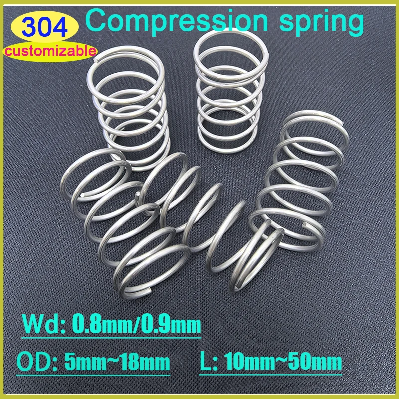 10 Pcs 304 Stainless Steel Micro Small Compression Spring Wire Diameter 0.8mm/0.9mm OD:5mm-18mm L: 10mm~50mm  Customizable