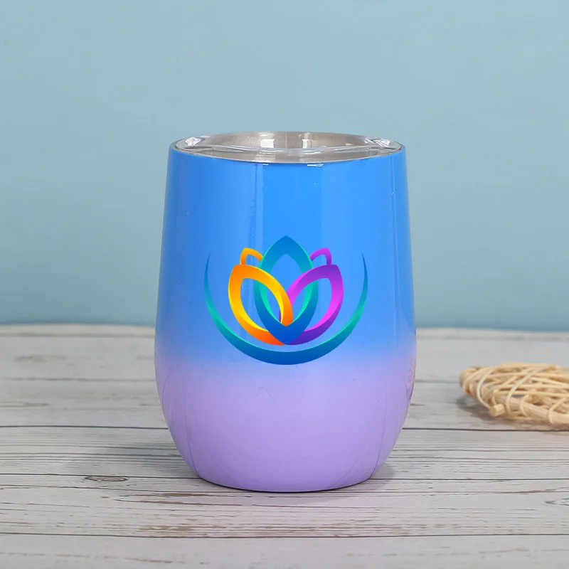 Precio al por mayor, vaso de agua para huevos y vino de 12oz con tapa, vaso de cerveza de acero inoxidable, taza para huevos con aislamiento al vacío, regalos para fiesta de boda