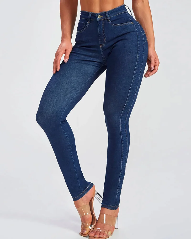 New High Waist Slim Fit Elastic Shaped Feet Pants Skinny Women's Jeans Streetwear Fashion Trousers Denim Pencil Pants