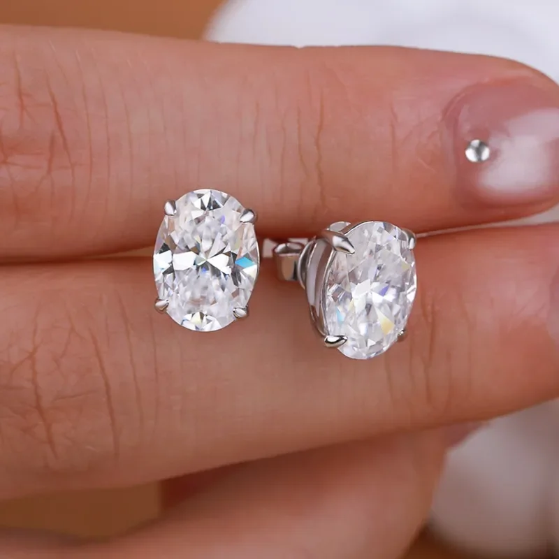 Anting Stud Moissanite Potongan Oval 1-4ct Perak Murni S925 Warna D VVS1 Anting Berlian untuk Wanita Pria Perhiasan Mewah Hadiah Pesta