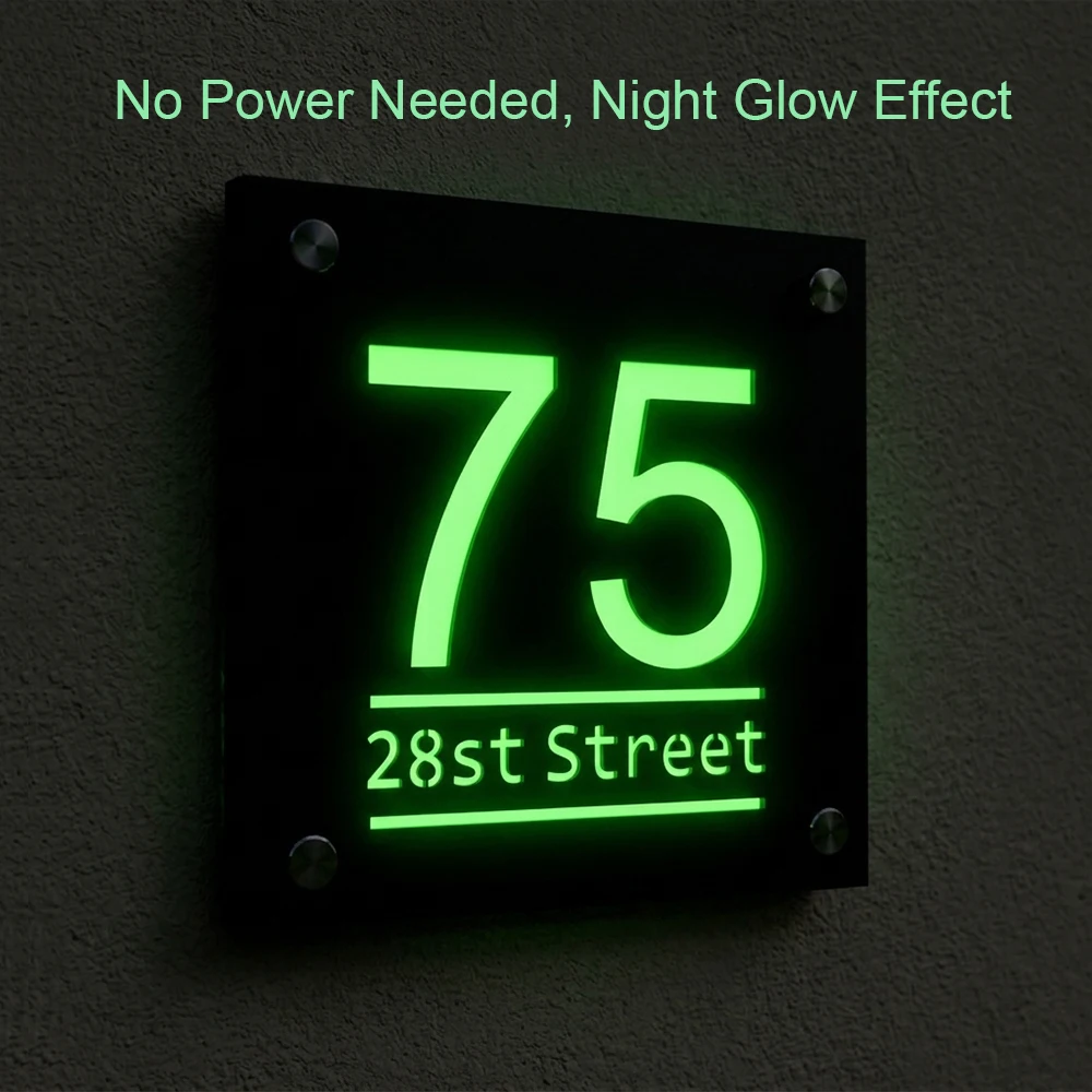 Custom Glow in The Dark House Number Sign Acrylic Address Plaque Outdoor Street Door Name Plate