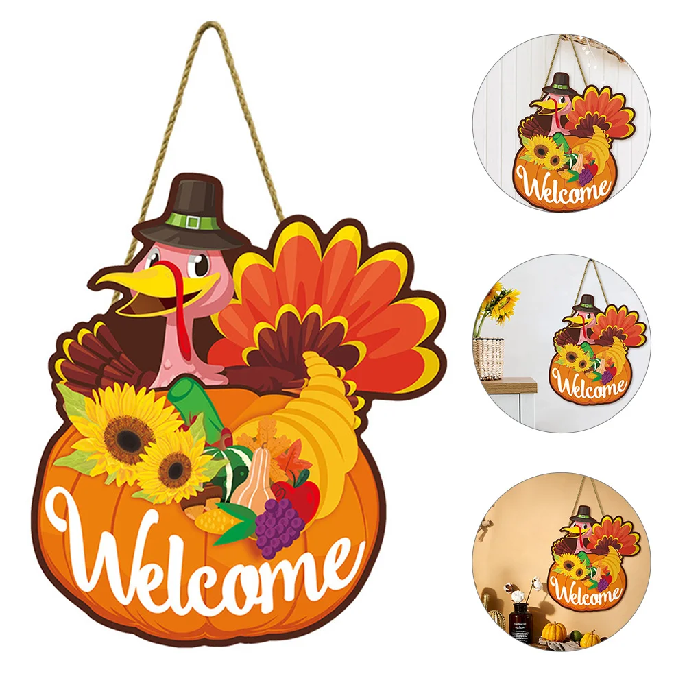 

Thanksgiving Welcome Sign Fall Flowers Porch Household Wooden Door Pendant Flag