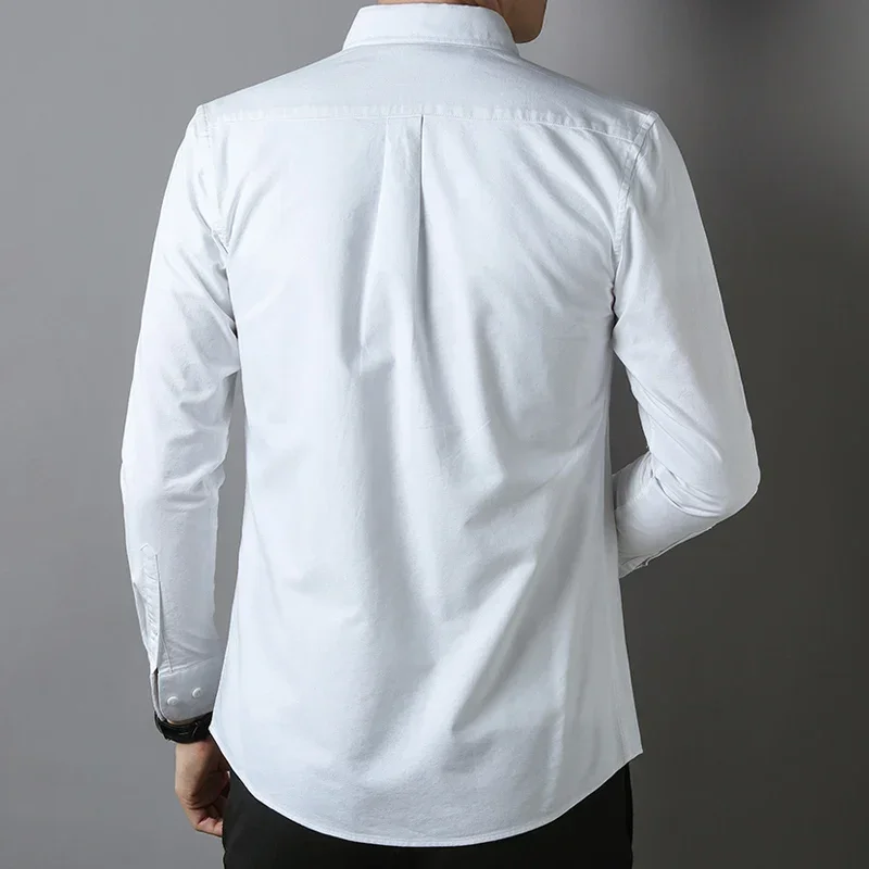 New in shirt 100%cotton oxford long-sleeve shirts for man slim fit formal plain shirt fashion plaid strioed office white clothes