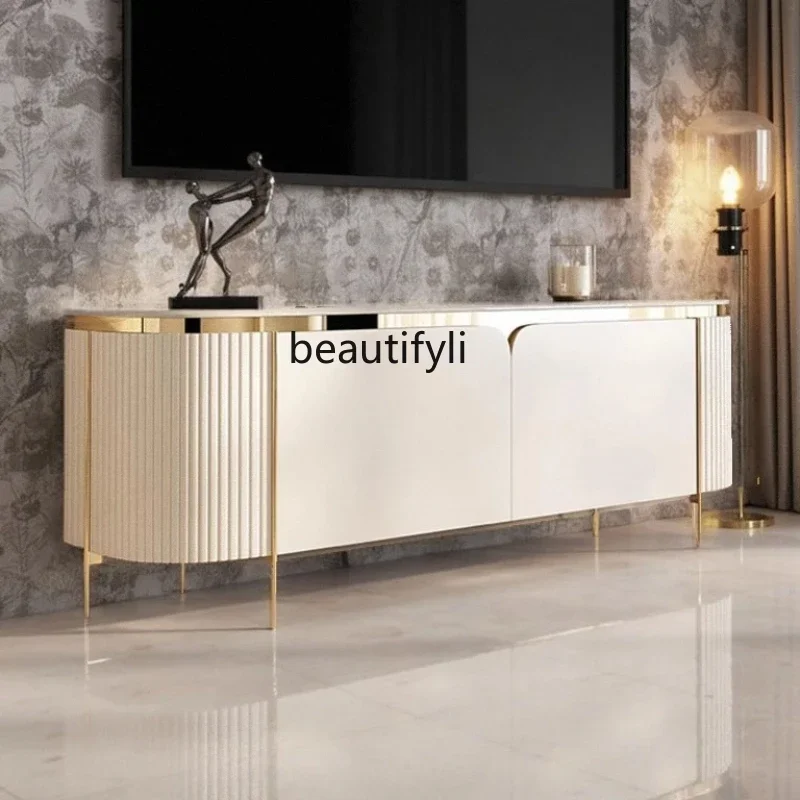 

D80 Light luxury rock slab TV cabinet coffee table combination modern minimalist high-end living room home floor cabinet