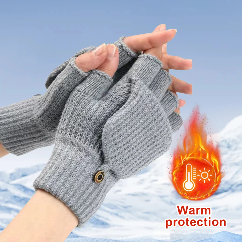 Guantes calefactables eléctricos USB, guantes de invierno tejidos de medio dedo, guantes térmicos a prueba de viento, guantes de punto cálidos para motocicleta y bicicleta