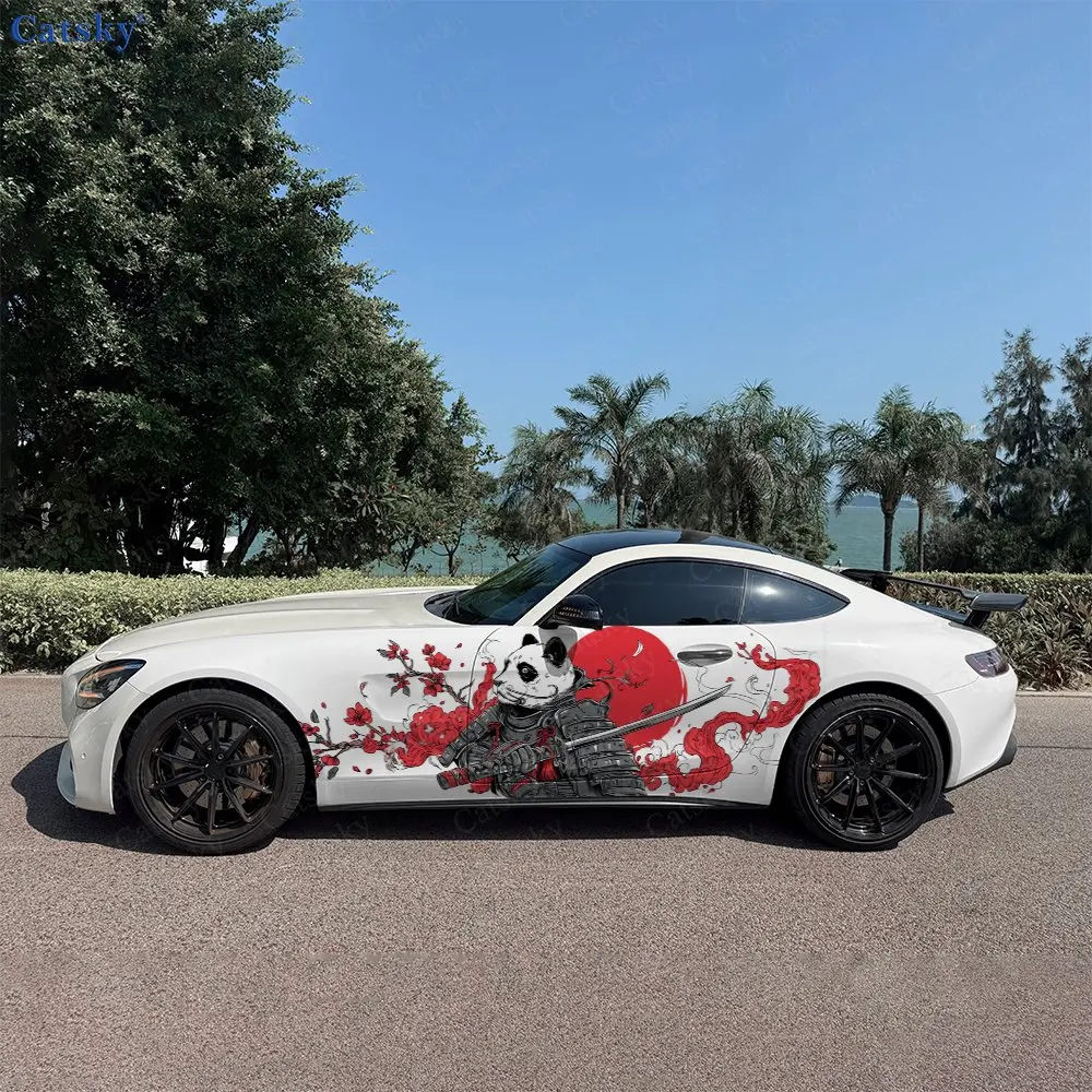 2pcs Panda Warrior Pattern Car Side Wraps, Self-Adhesive PVC Waterproof & Scratch-Resistant Stickers, Car Accessory Gift