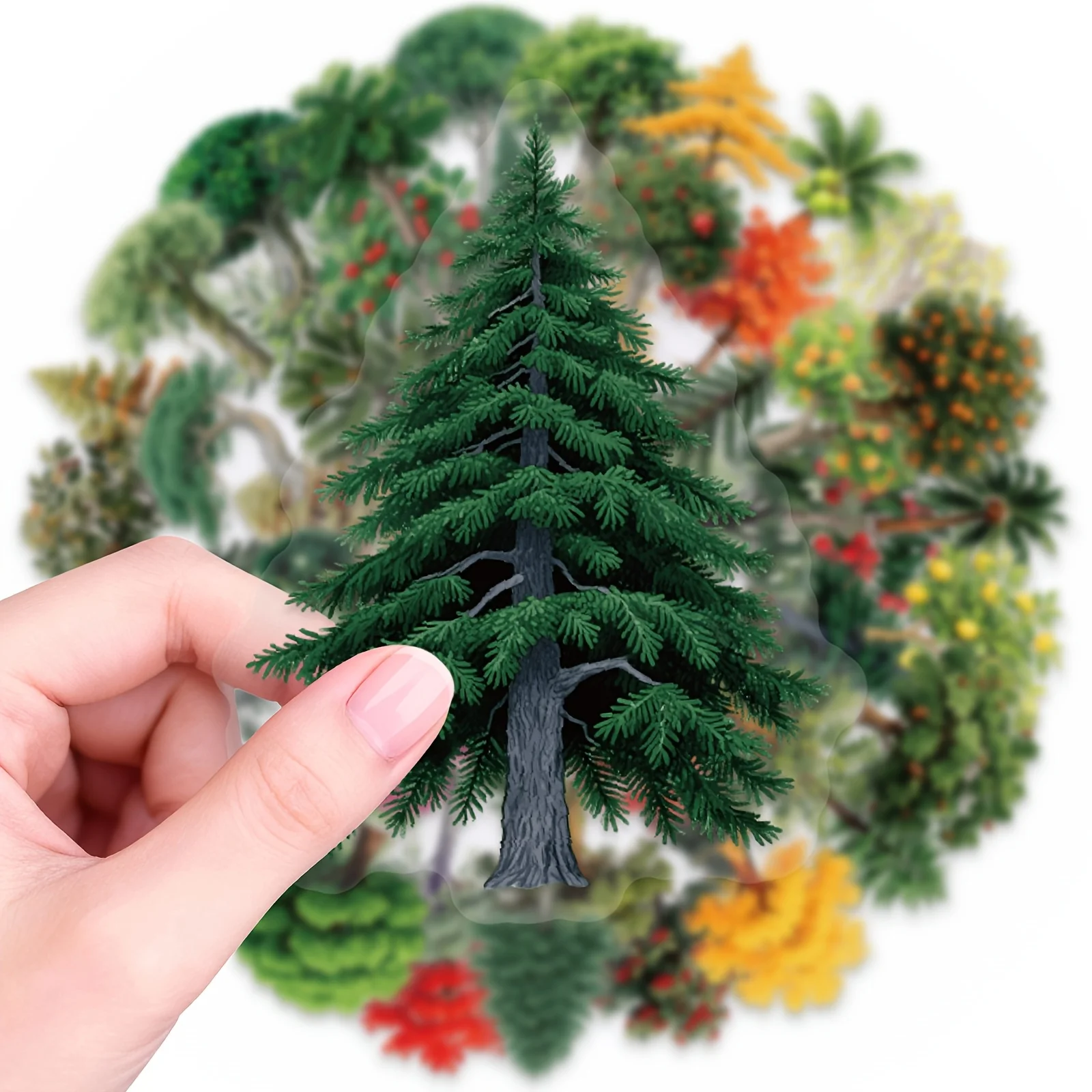 56pcs Transparent Natural Forest Trees Stickers Green Plant Landscape Decals Notebook Water Bottle Phone Graffiti Stickers