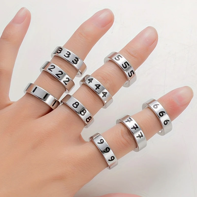 Mode Edelstahl Engel Nummer Ring 111 222 333 444 555 666 777 888 999 Ringe Für Frauen Männer