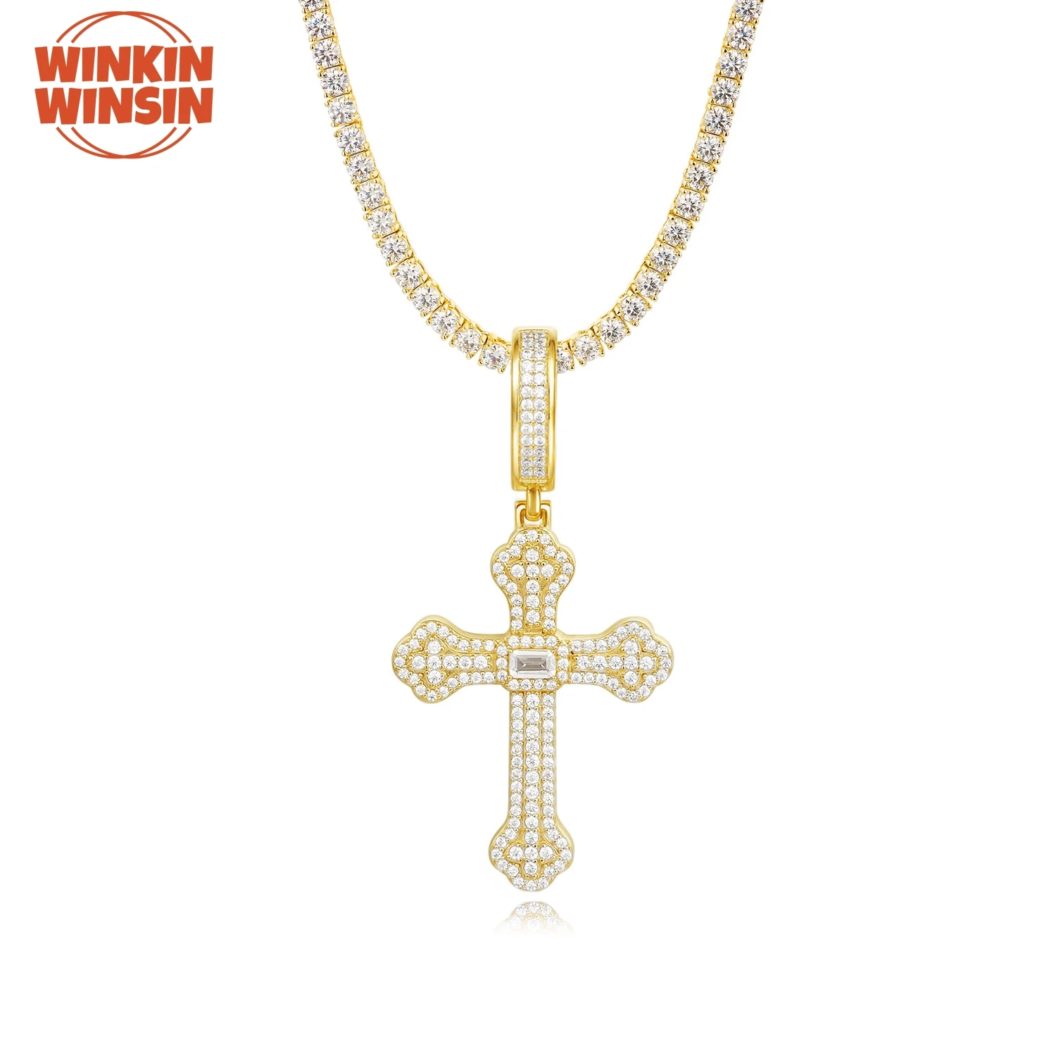 

Winkin Winsin Brand S 925 Sterling Silver Necklace GRA Certificate Moissanite Cross Pendant Hip Hop Tennis Necklace Jewelry