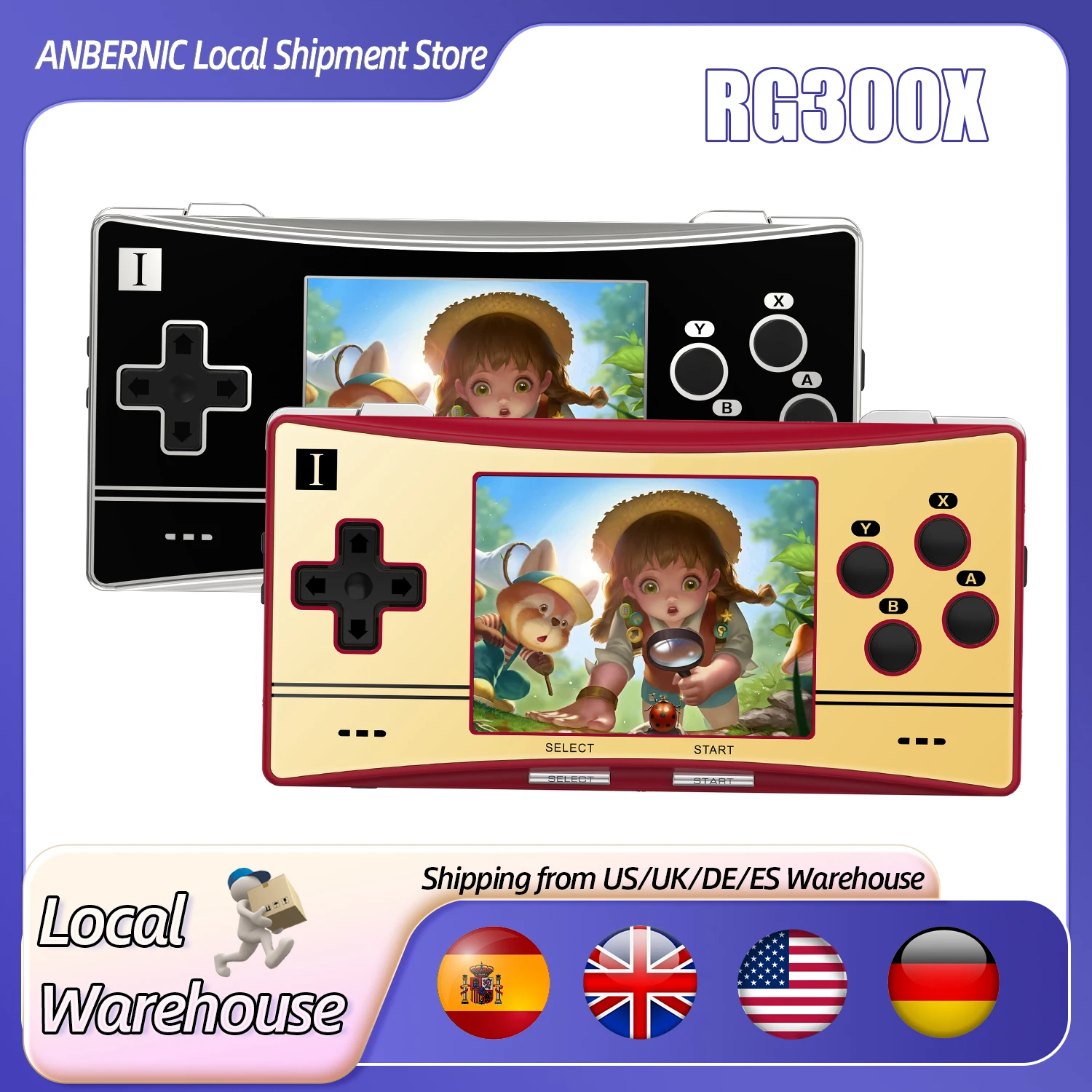 

Игровая консоль ANBERNIC RG300X с ручкой, портативная игровая консоль с TF-картой 64G, предварительно установленная, 5000 классических игр, игровая консоль в стиле ретро