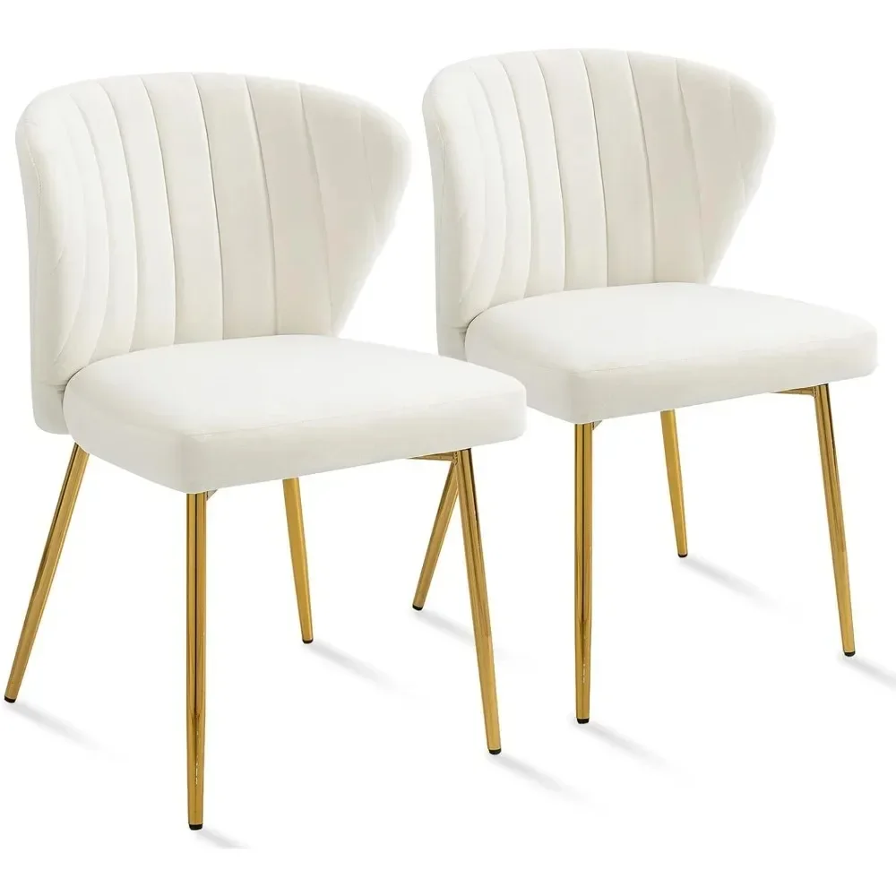 Velvet Accent Living Room Chairs Set of 2 Upholstered Side Chair with Golden Metal Legs Kitchen Chairs