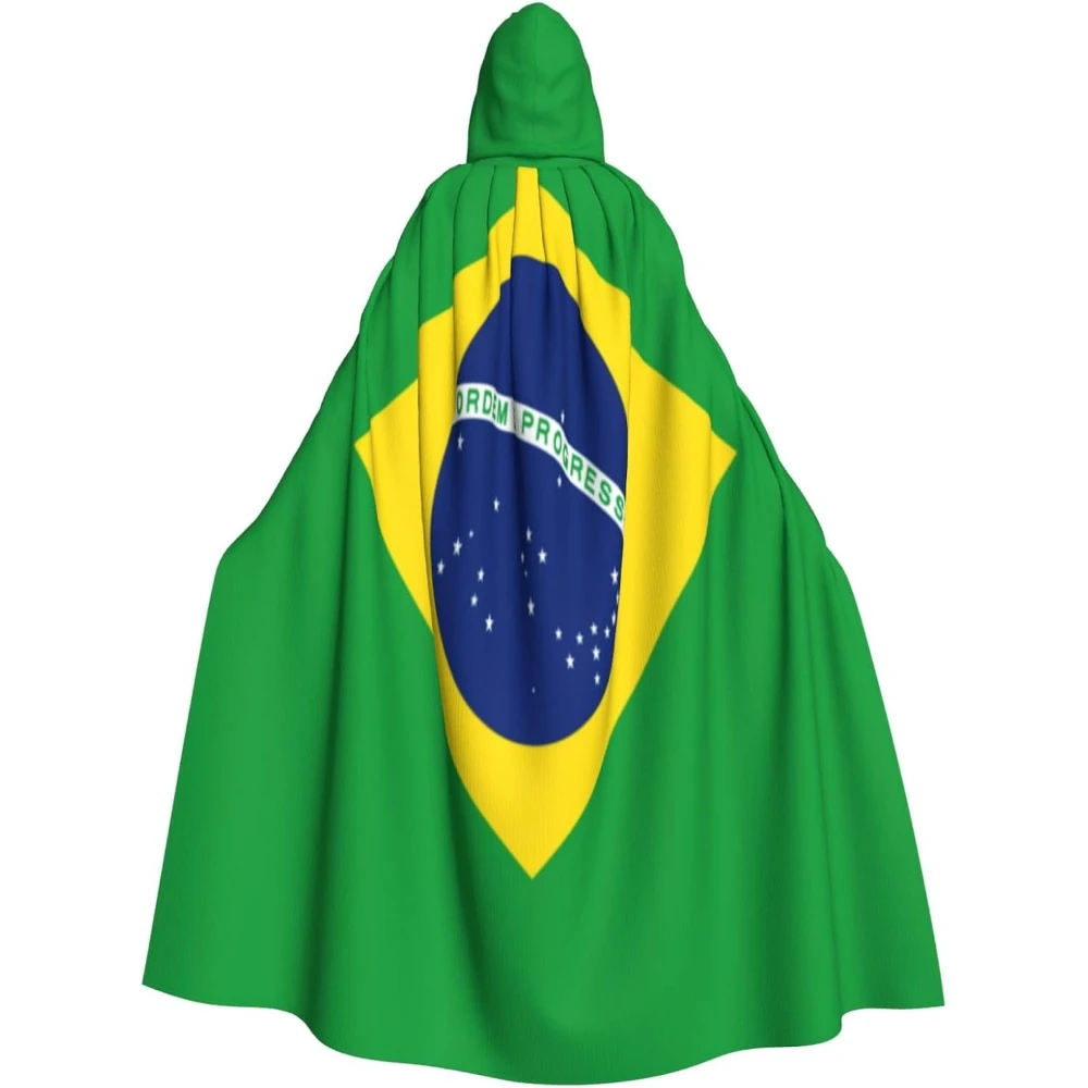 Brazilian flag Witch Costume Horror Halloween Costume with Hooded Cloak for Men, Perfect for Cosplay and Parties
