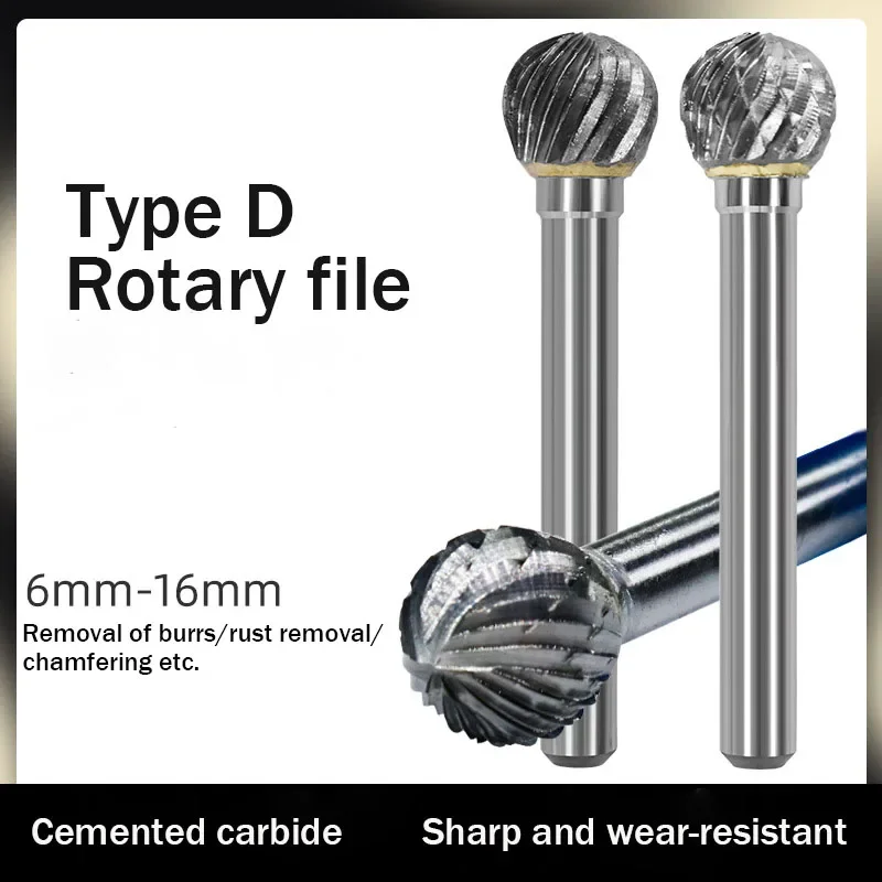 6-16MM Tungsten Steel Grinding Head Carbide Rotary File D Type Spherical Single And Double Slot Cutter End Milling Cutter