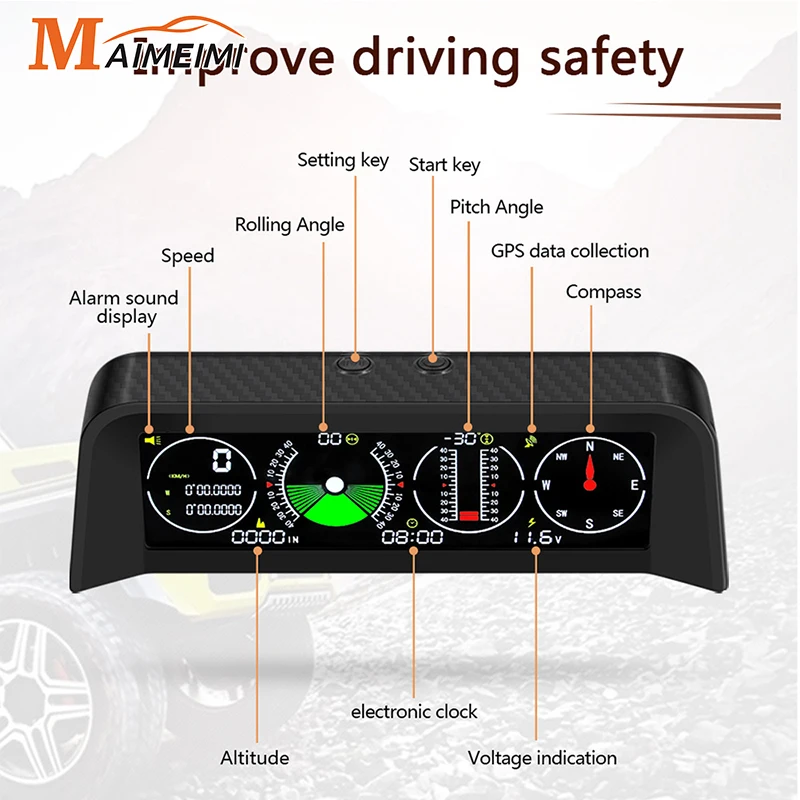 X90 Car Head up display Slope Meter Inclinometer Altitude GPS Speedometer Tilt Angle Protractor Clock Latitude Longitude Campass