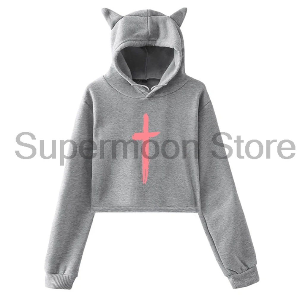 Saint JHN Merch Streetwear Moletons Feminino Orelhas de Gato Moletom Com Capuz Manga Longa Top Colheita Roupas Femininas