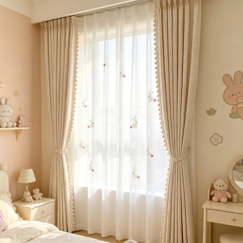 Window Treatment Sheer Curtain Colorful Dots Chenille Jacquard French Millard Modern Cute Eco Friendly High End Custom Size