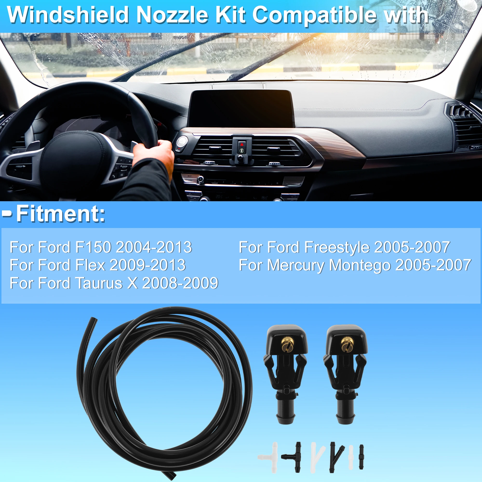 X Autohaux Car Windshield Washer Nozzle Kit for Ford F150 2004-13 3W7Z17603AA