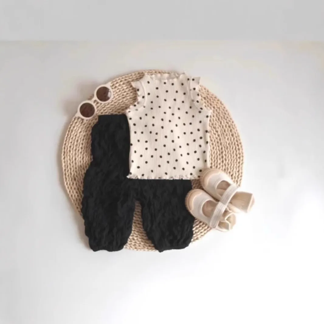 

Korean-style children's clothing summer new baby girl polka dot ins suspender trousers Western style suit